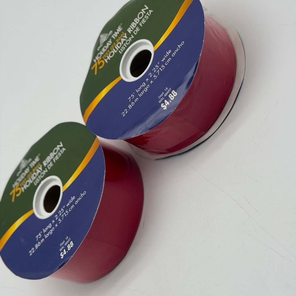 Holiday Time Red Glossy Christmas Ribbon 75ft x 2.25in 2 Rolls 150ft Total